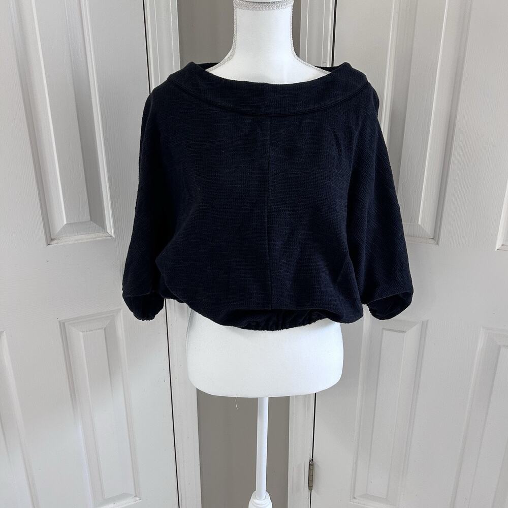 ANTHROPOLOGIE Samia Textured Black Sand Cotton Short Dolman Sleeve Top Size S